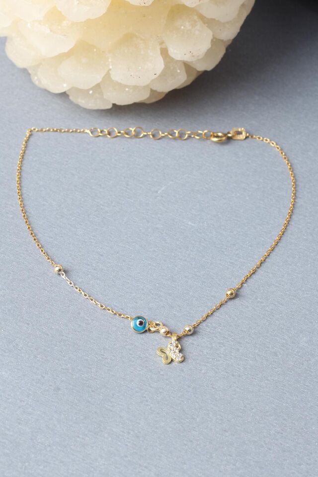 Halhal Kadın Kelebek Nazar Boncuklu 925 Ayar Gümüş Halhal