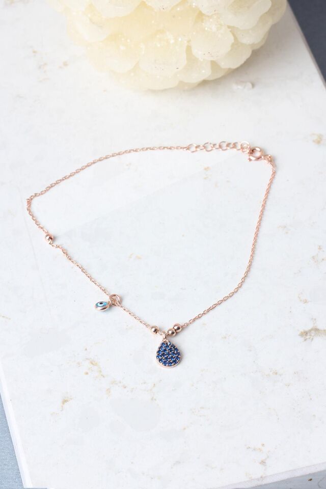 925 Ayar Damla Model Lacivert Renk Kadın Halhal