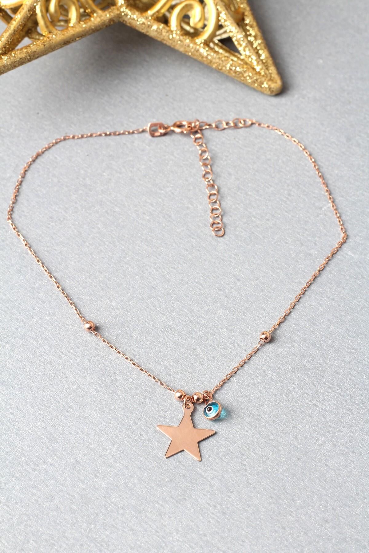 Halhal Kadın Yıldız Nazar Boncuklu 925 Ayar Gümüş Halhal