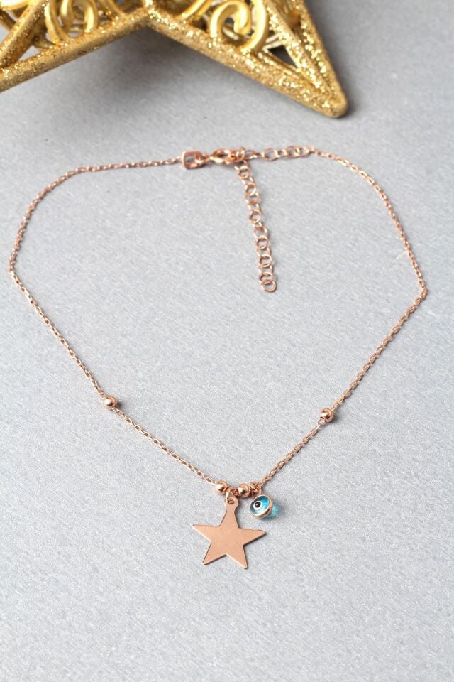 Halhal Kadın Yıldız Nazar Boncuklu 925 Ayar Gümüş Halhal