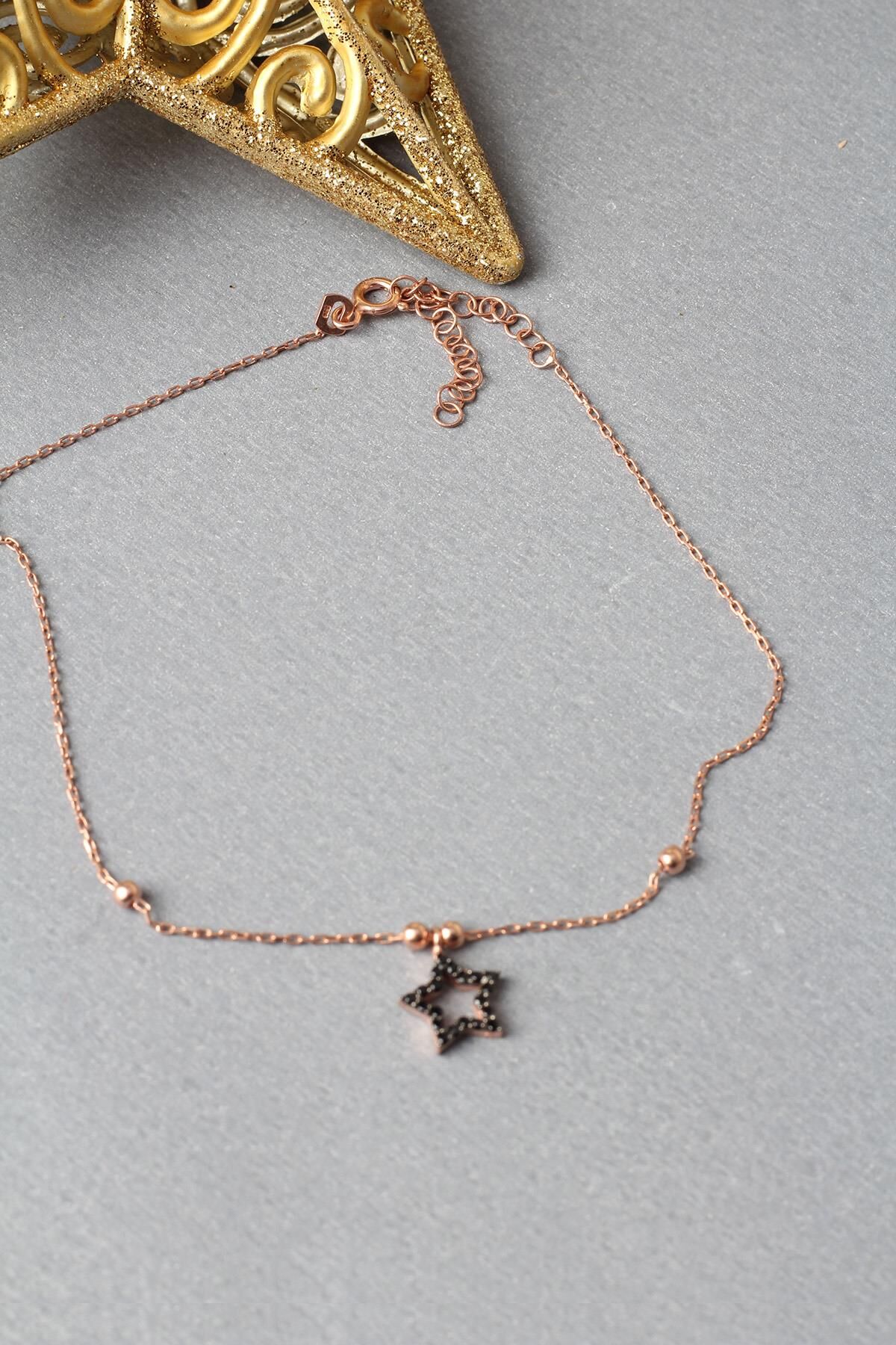 Halhal Kadın Yıldız Siyah Zirkon Taşlı 925 Ayar Gümüş Halhal