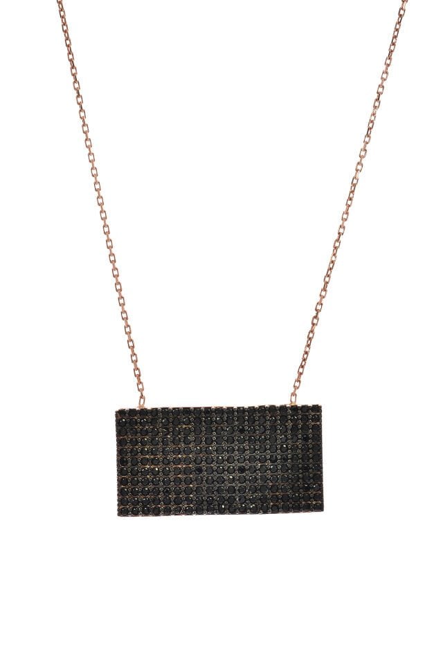 Siyah Plakalı Kolye - Rose