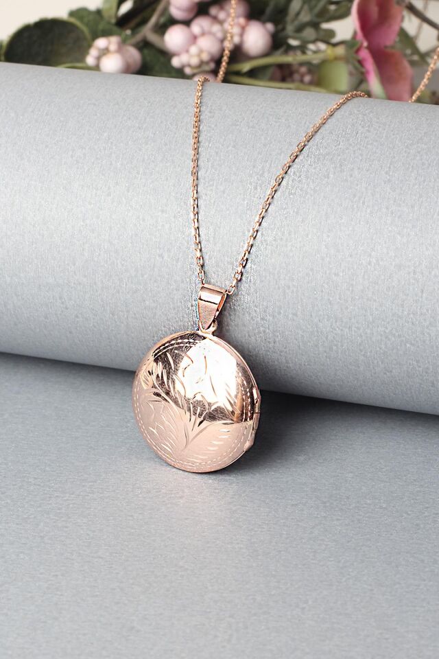 Resimlik Kolye Yuvarlak Madalyon Desenli Gümüş Zincir 925 Ayar Kolye