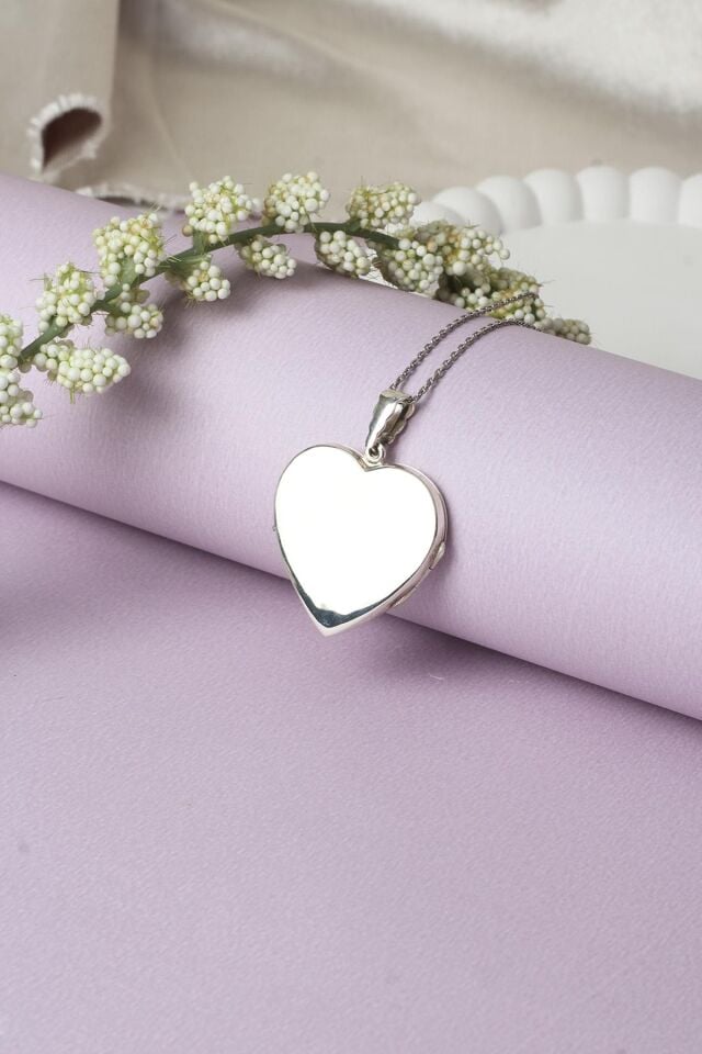 Resimlik Kolye Kalp Madalyon Zincir 925 Ayar Gümüş Kolye