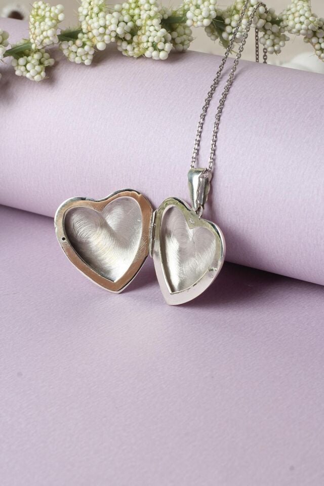 Resimlik Kolye Kalp Bonbeli Madalyon Gümüş Zincir 925 Ayar Kolye