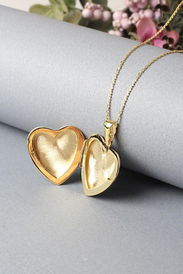 Resimlik Kolye Kalp Bonbeli Madalyon Gümüş Zincir 925 Ayar Kolye