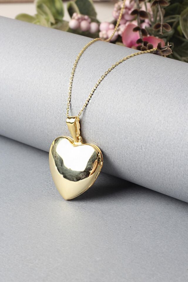 Resimlik Kolye Kalp Bonbeli Madalyon Gümüş Zincir 925 Ayar Kolye