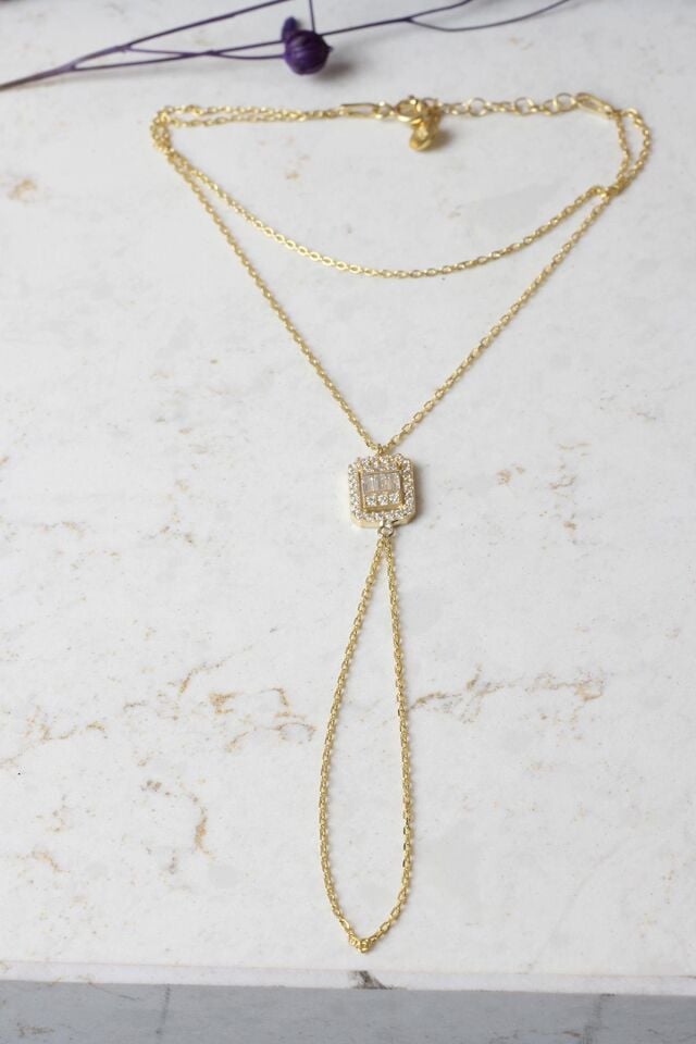 Şahmeran El Zinciri Kare Zirkon Taşlı 925 Ayar Gümüş