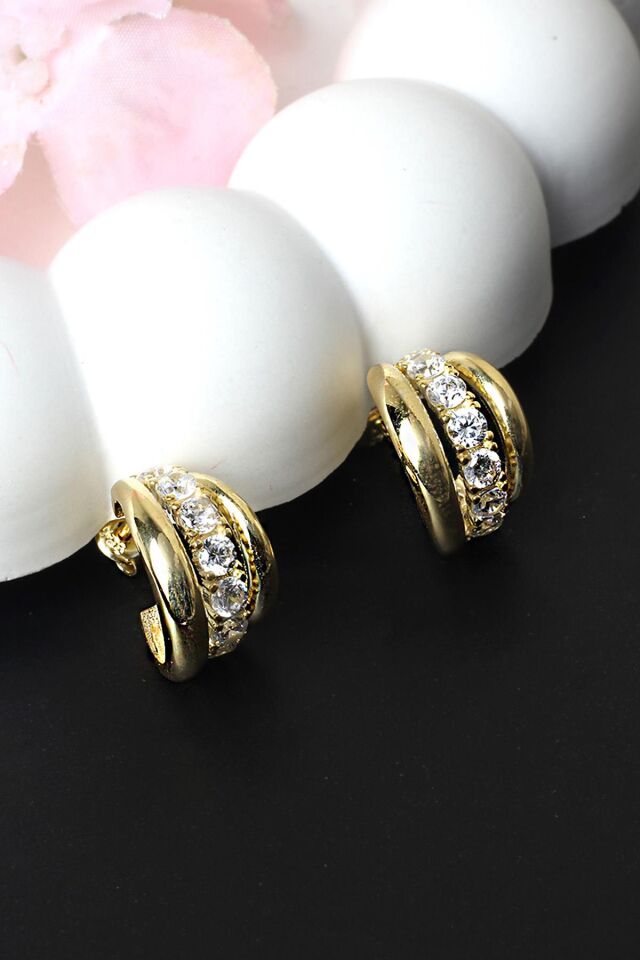 Halka Küpe Beyaz Silver Zirkon Taşlı 925 Ayar Gümüş Küpe