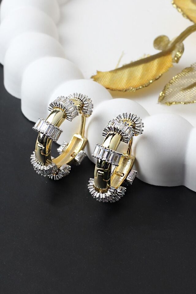 Halka Baget Silver Beyaz Zirkon Taşlı 925 Ayar Gümüş Küpe