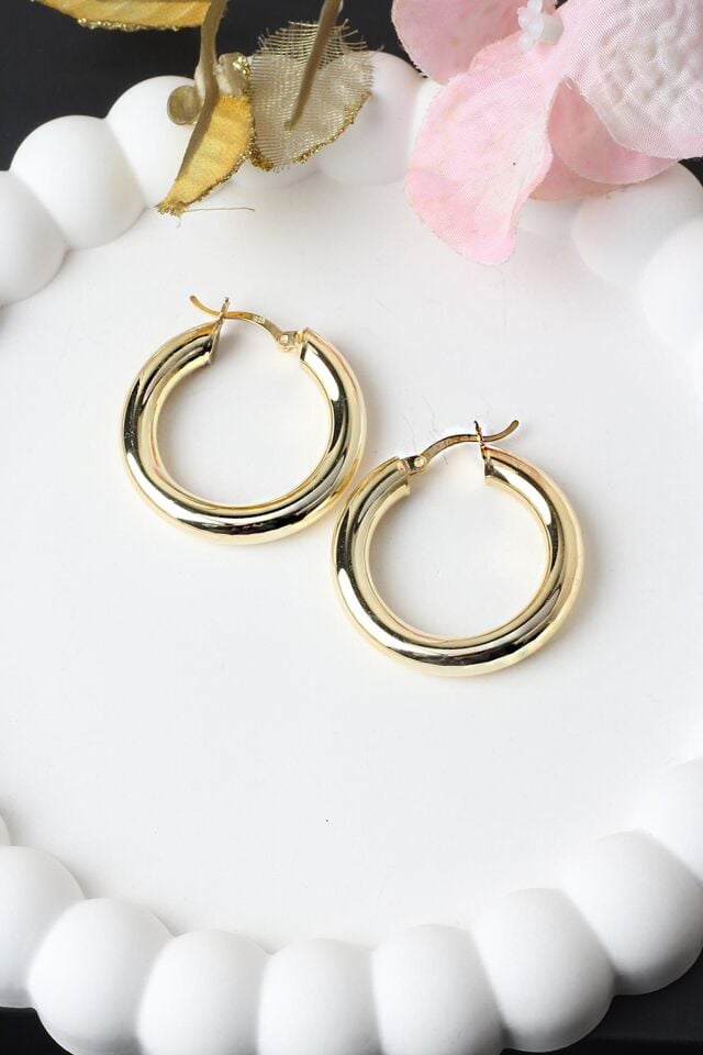 Halka Küpe Kalın Bombeli Silver Beyaz 925 Ayar Gümüş Küpe