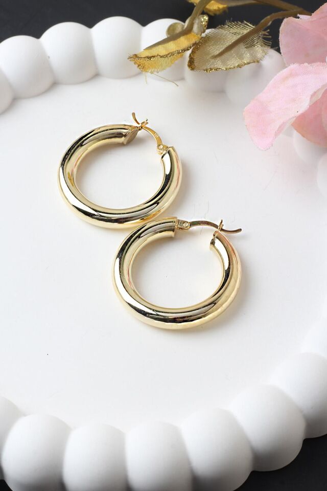 Halka Küpe Kalın Bombeli Silver Beyaz 925 Ayar Gümüş Küpe