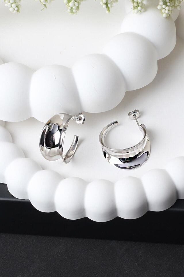 Halka Küpe Silver Beyaz 925 Ayar Gümüş Küpe