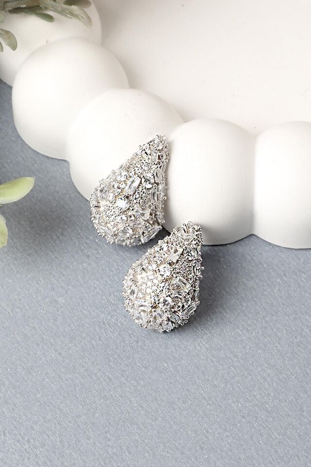 Damla Küpe Baget Zirkon Taşlı Silver 925 Ayar Gümüş Küpe