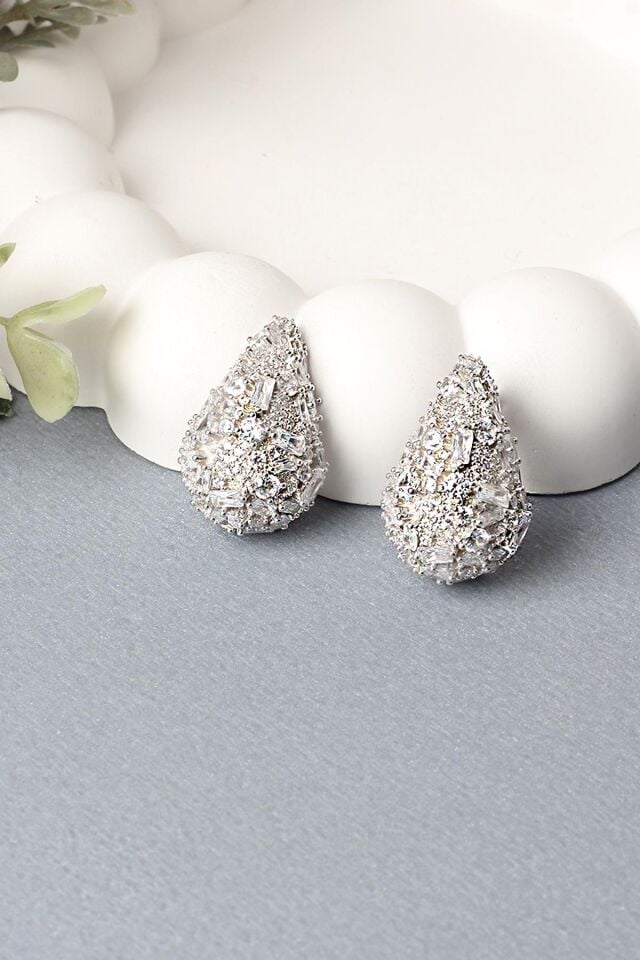 Damla Küpe Baget Zirkon Taşlı Silver 925 Ayar Gümüş Küpe