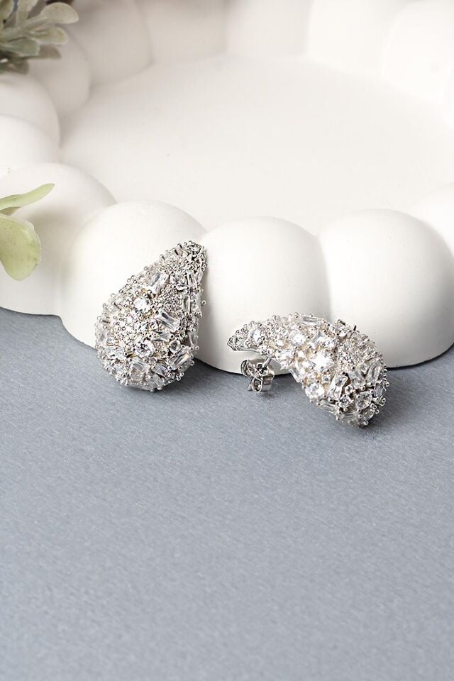 Damla Küpe Baget Zirkon Taşlı Silver 925 Ayar Gümüş Küpe