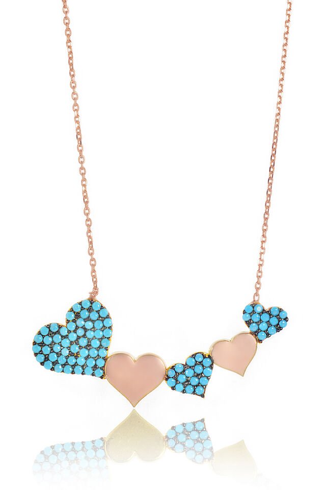 Firuzeli Kalp Kolye - Rose