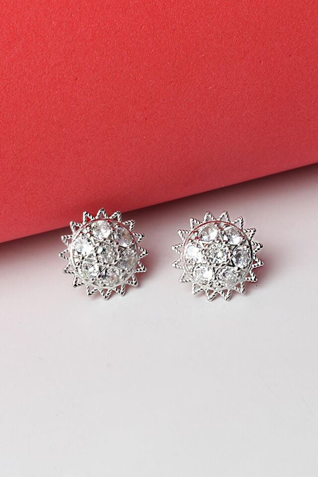 Yuvarlak Küpe Zirkon Taşlı Çivili 925 Ayar Gümüş Küpe