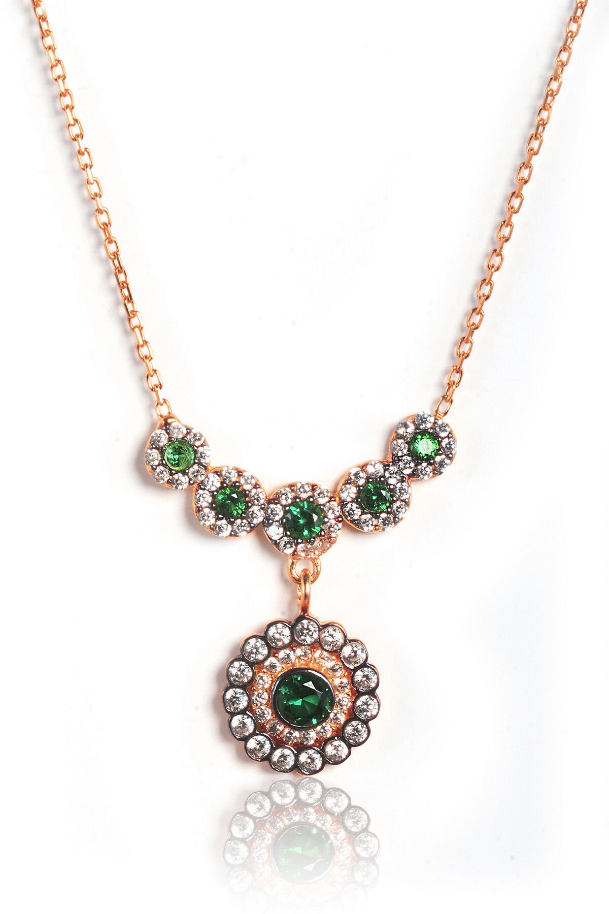 Beyaz Safirli Zümrüt Kolye - Rose