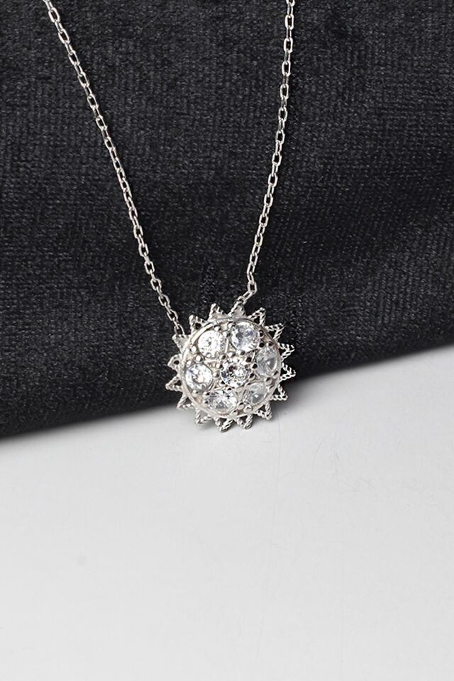 Yuvarlak Zirkon Taşlı Silver Beyaz 925 Ayar Zincir Gümüş Kolye