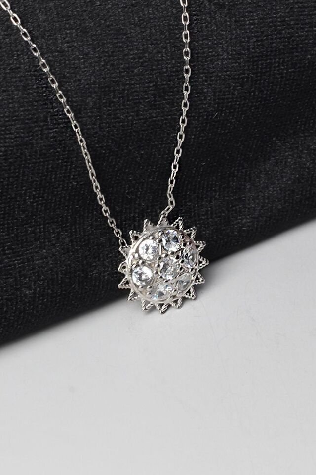 Yuvarlak Zirkon Taşlı Silver Beyaz 925 Ayar Zincir Gümüş Kolye