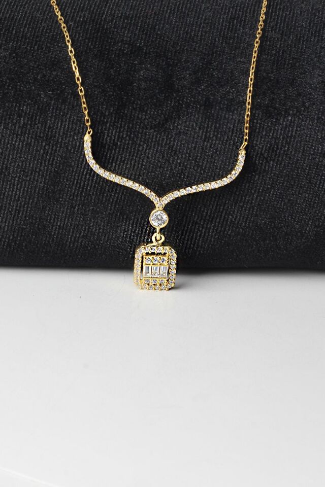 Baget Kolye Zirkon Taşlı 925 Ayar Gümüş Zincir Kolye