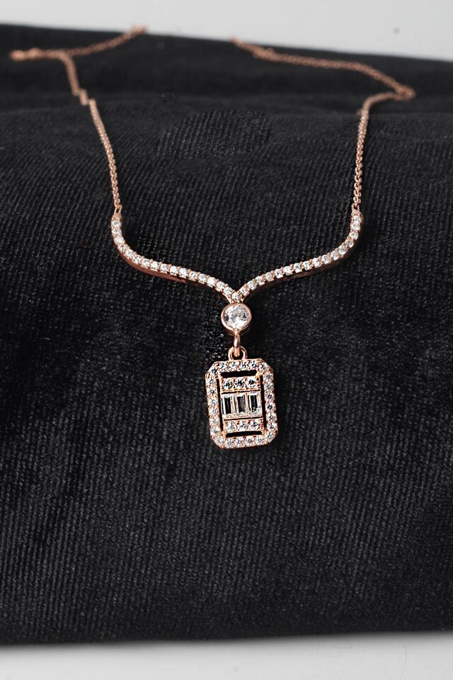 Baget Kolye Zirkon Taşlı 925 Ayar Gümüş Zincir Kolye