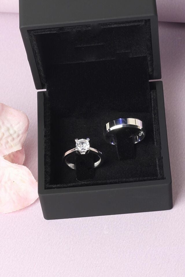 Alyans Tektaş Yüzük Seti 925 Ayar Zirkon Taşlı Beyaz Silver Gümüş Yüzük Seti Nişan Düğün Alyans