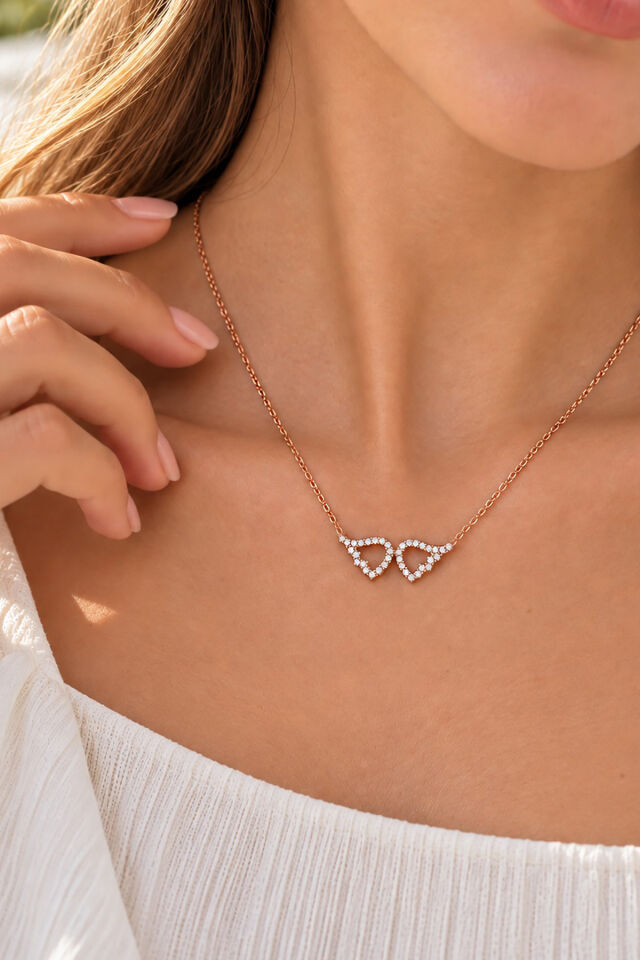 925 Ayar Gümüş Zirkon Taşlı Melek Kanadı Model Rose Kolye