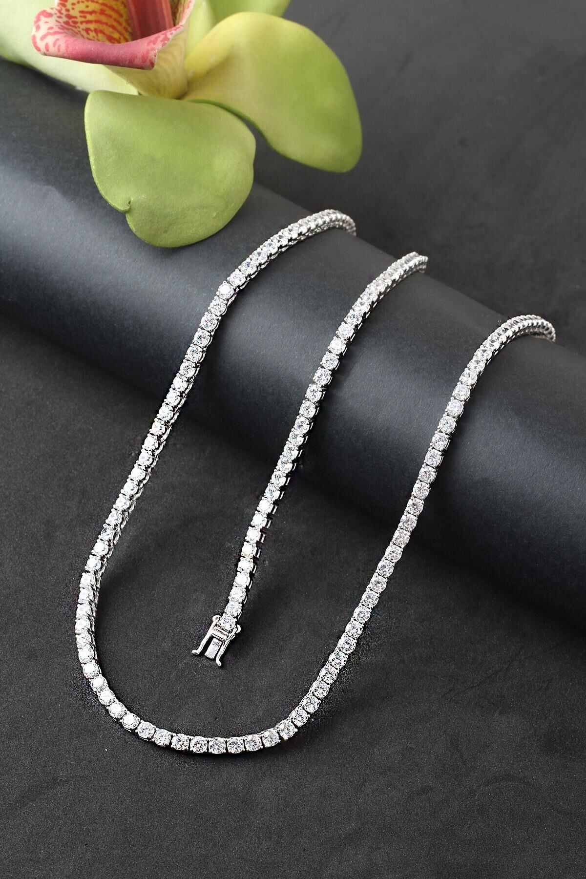 Su Yolu Gümüş Gerdanlık Set Kolye Bileklik 925 Ayar Gümüş Silver Beyaz Zirkon Taşlı Özel Günler İçin Düğün Kına Nişan Abiye Set