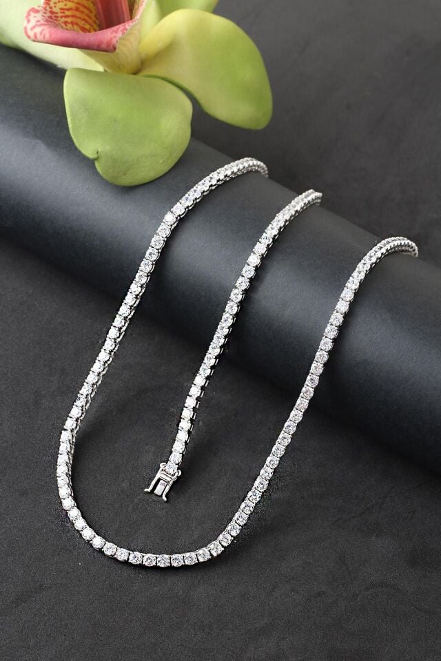 Su Yolu Gümüş Gerdanlık Set Kolye Bileklik 925 Ayar Gümüş Silver Beyaz Zirkon Taşlı Özel Günler İçin Düğün Kına Nişan Abiye Set