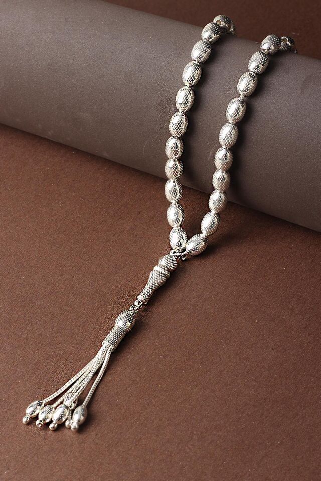 Tesbih Erkek Oval Silver Beyaz Bilek Boyu Gümüş 925 Ayar Tesbih