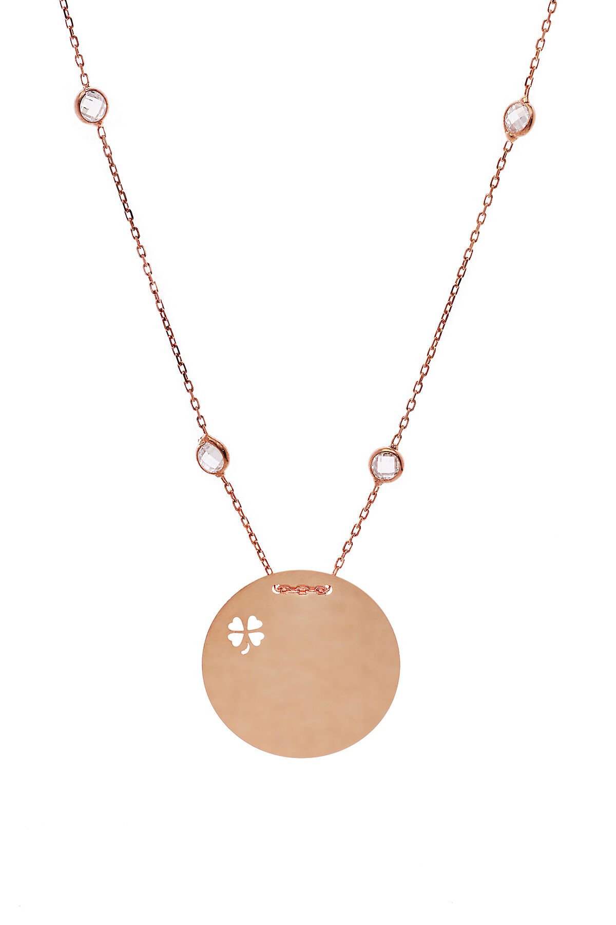 Yuvarlak Yaprak Delikli Kolye - Rose