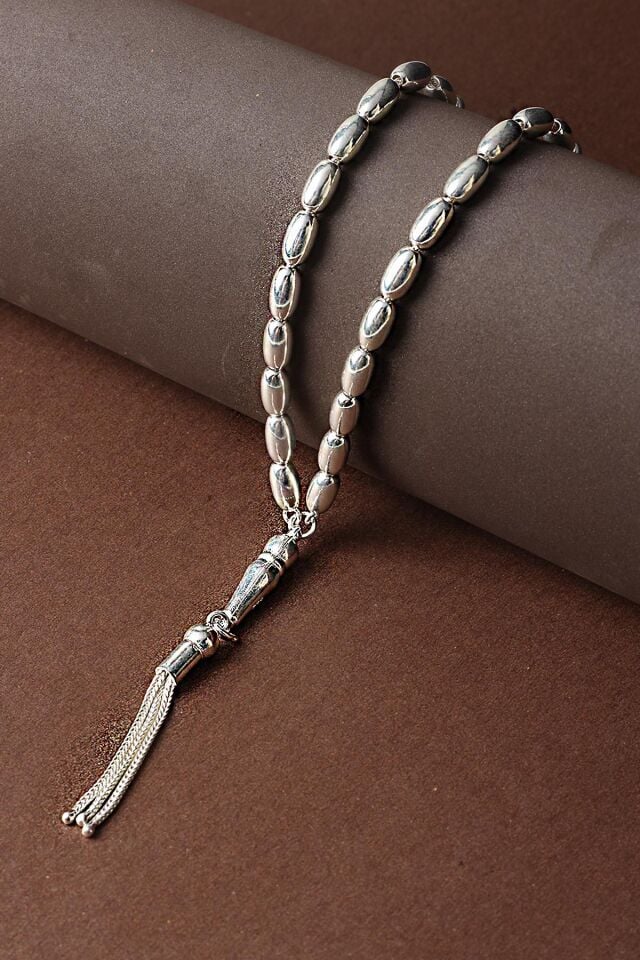 Tesbih Erkek Oval Silver Beyaz Bilek Boyu Gümüş 925 Ayar Tesbih