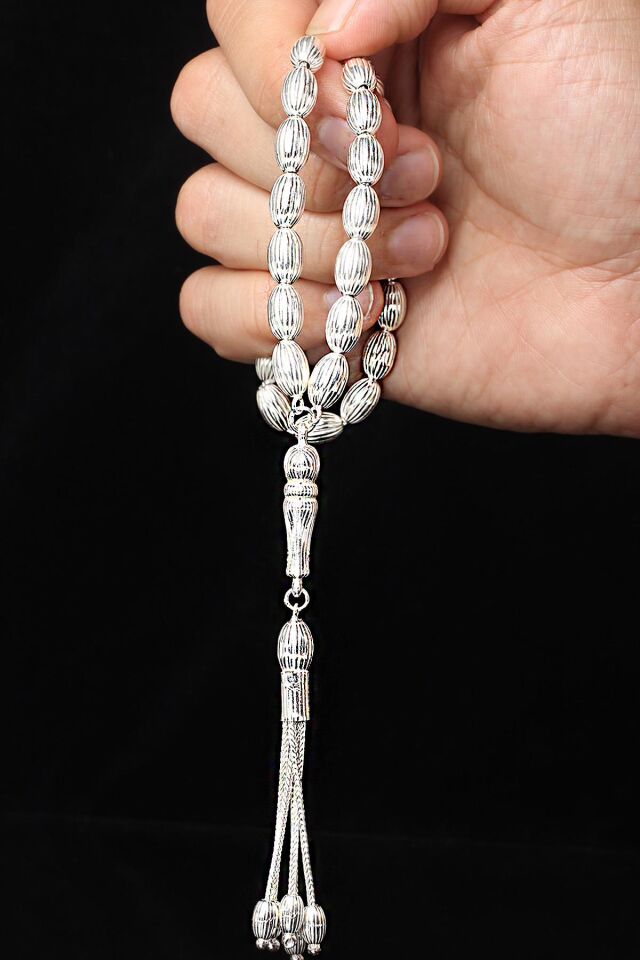 Tesbih Erkek Oval Silver Beyaz Bilek Boyu Gümüş 925 Ayar Tesbih