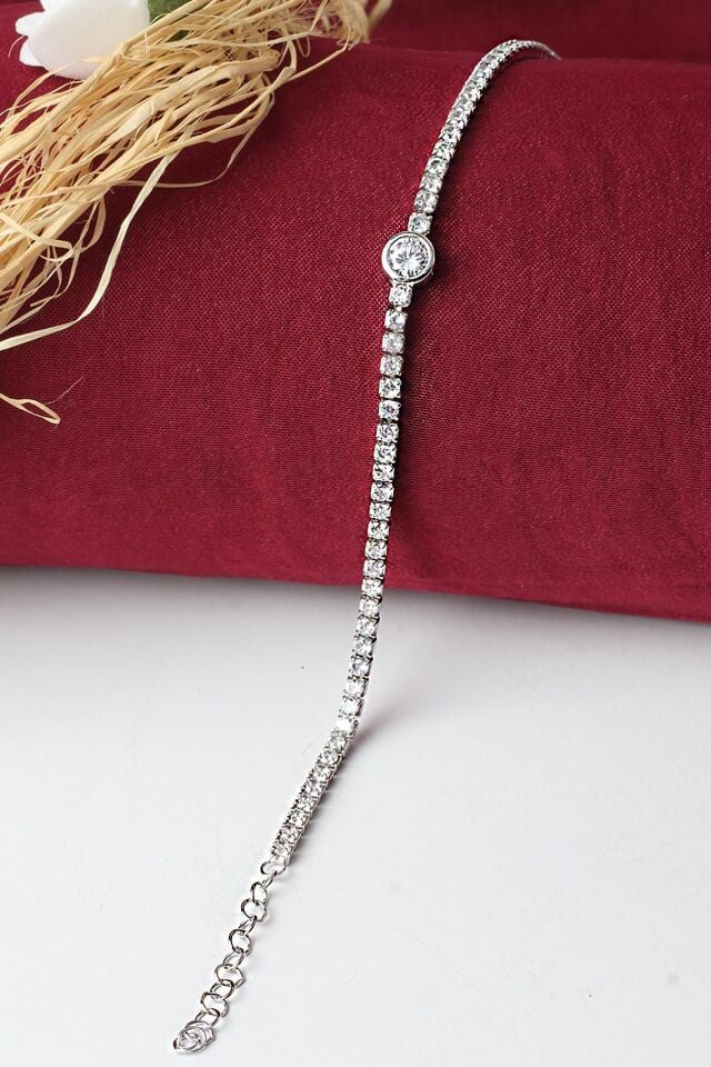 Tektaş Su Yolu Tenis Bileklik 925 Ayar Zirkon Taşlı Beyaz Silver Zincir Bileklik