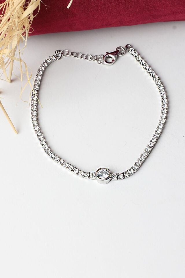 Tektaş Su Yolu Tenis Bileklik 925 Ayar Zirkon Taşlı Beyaz Silver Zincir Bileklik