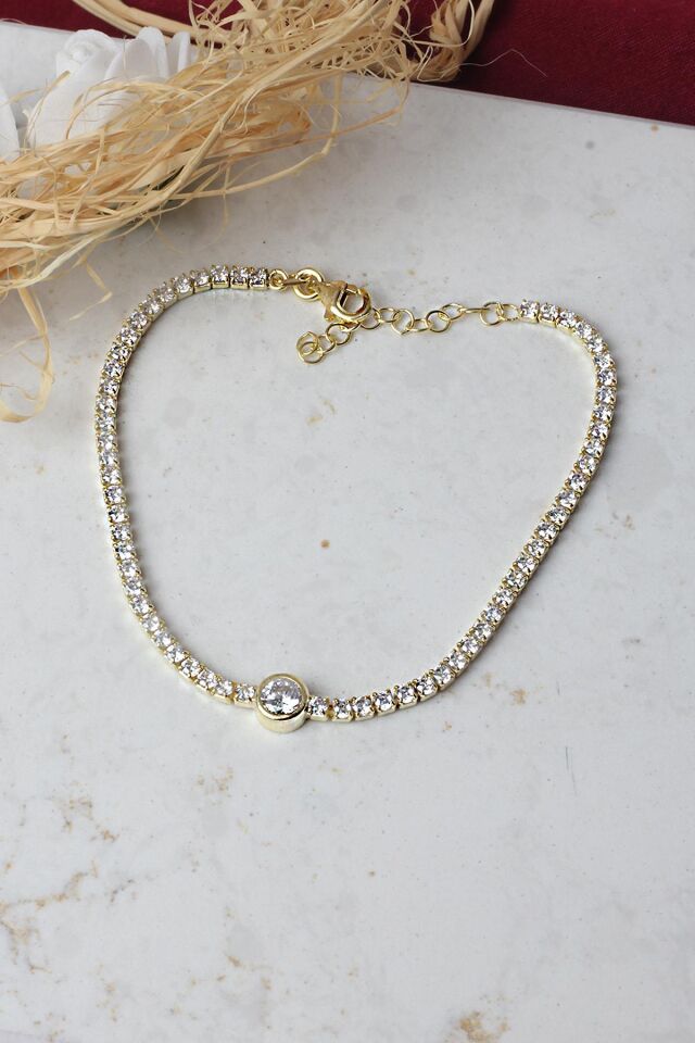 Tektaş Su Yolu Tenis Bileklik 925 Ayar Zirkon Taşlı Beyaz Silver Zincir Bileklik