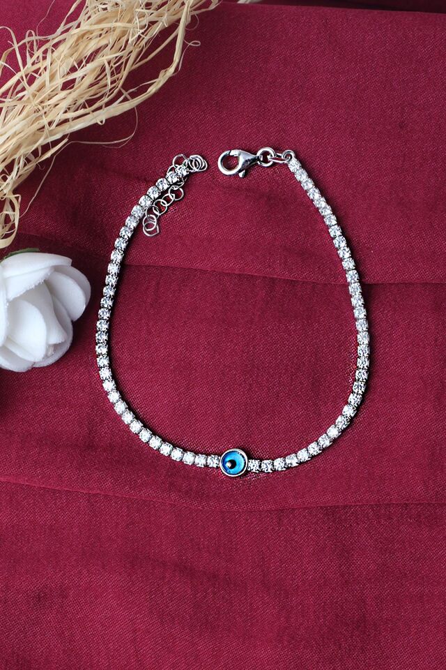Su Yolu Bileklik Nazar Boncuklu Göz 925 Ayar Zirkon Taşlı Beyaz Silver Zincir Bileklik