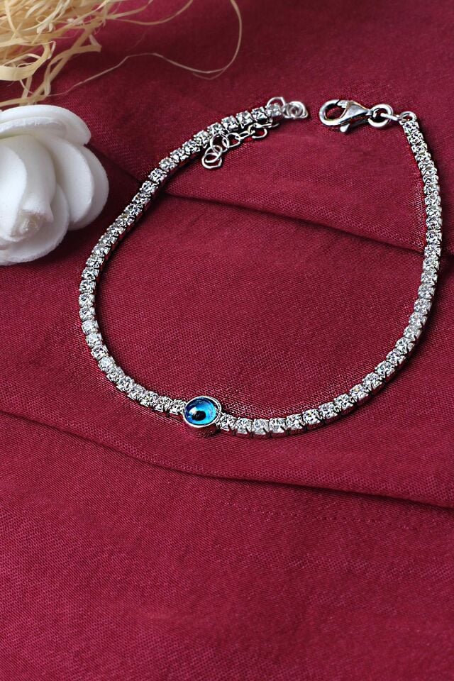 Su Yolu Bileklik Nazar Boncuklu Göz 925 Ayar Zirkon Taşlı Beyaz Silver Zincir Bileklik