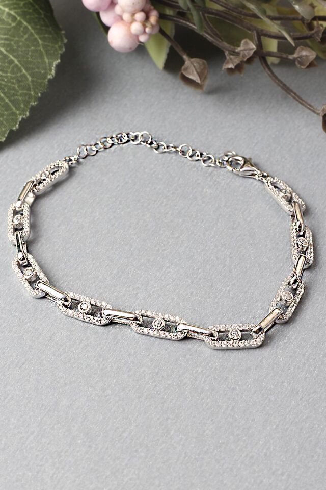 Zincir Bileklik Yuvarlak 925 Ayar Gümüş Zirkon Taşlı Bileklik