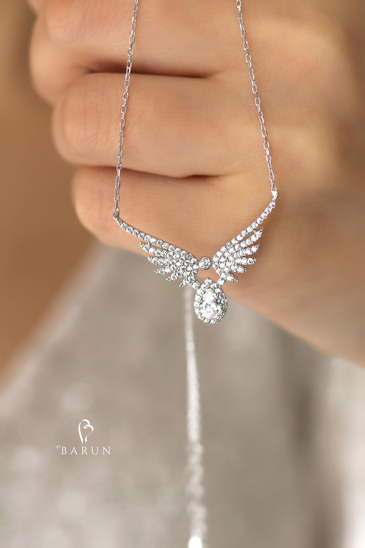 Tektaş Mikail Meleği Kanadı 925 Ayar Taşlı Damla Şans Gümüş Kolye