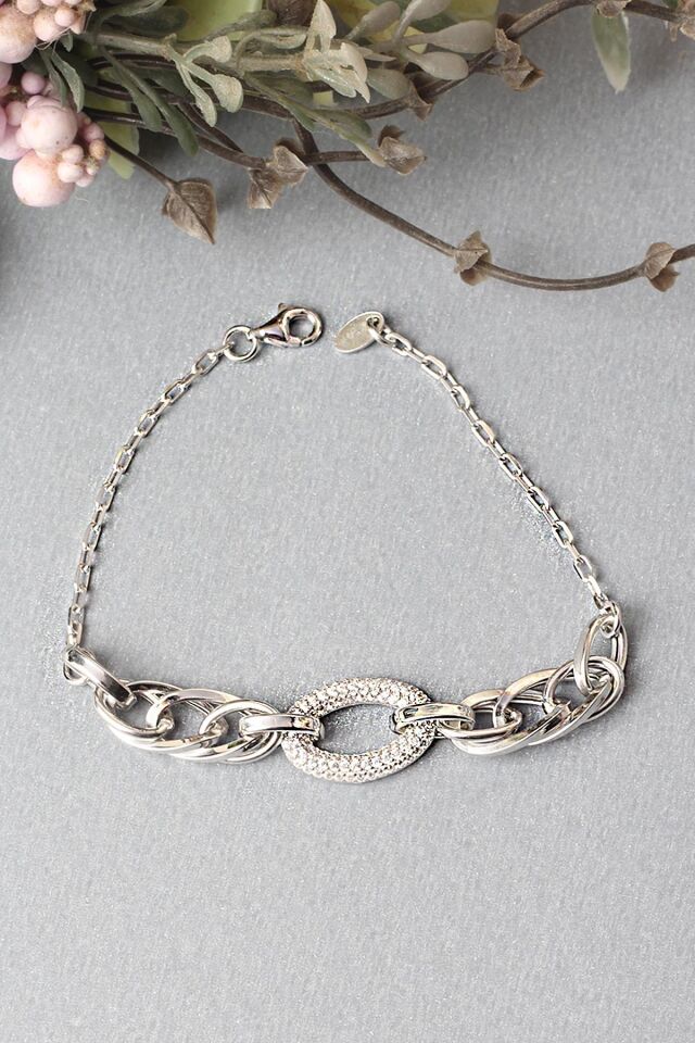 Zincir Bileklik Oval Zirkon Taşlı 925 Ayar Gümüş Beyaz Silver Zincir Bileklik