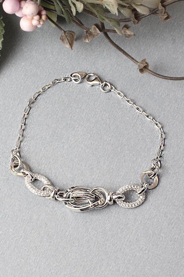 Zincir Bileklik Yuvarlak Zirkon Taşlı 925 Ayar Gümüş Beyaz Silver Zincir Bileklik