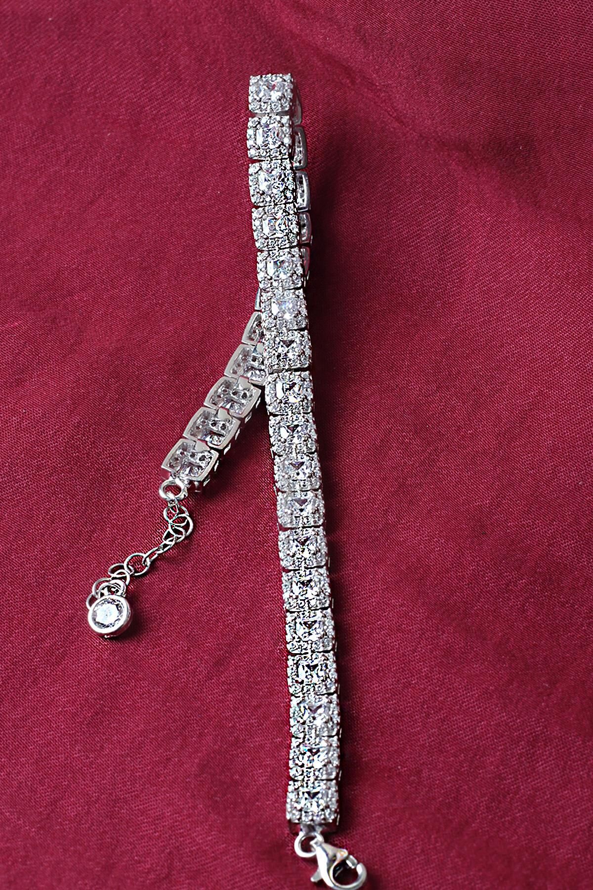 Su Yolu Bileklik Tenis Yuvarlak Pırlanta Görünümlü 925 Ayar Zirkon Taşlı Beyaz Silver Gümüş Bileklik