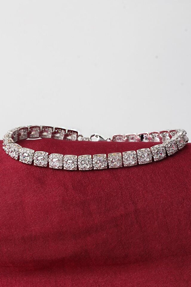 Su Yolu Bileklik Tenis Yuvarlak Pırlanta Görünümlü 925 Ayar Zirkon Taşlı Beyaz Silver Gümüş Bileklik