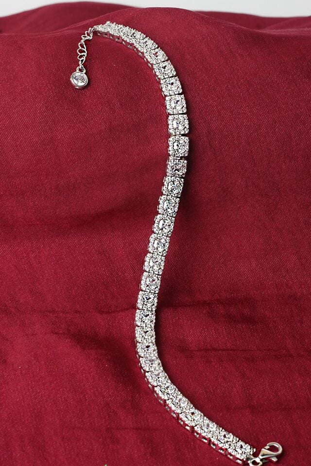 Su Yolu Bileklik Tenis Yuvarlak Pırlanta Görünümlü 925 Ayar Zirkon Taşlı Beyaz Silver Gümüş Bileklik