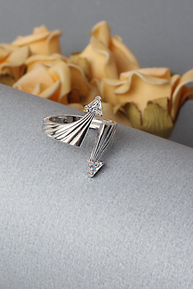 Ayarlanabilir Yüzük Zirkon Taşlı Beyaz Silver 925 Ayar Gümüş Yüzük