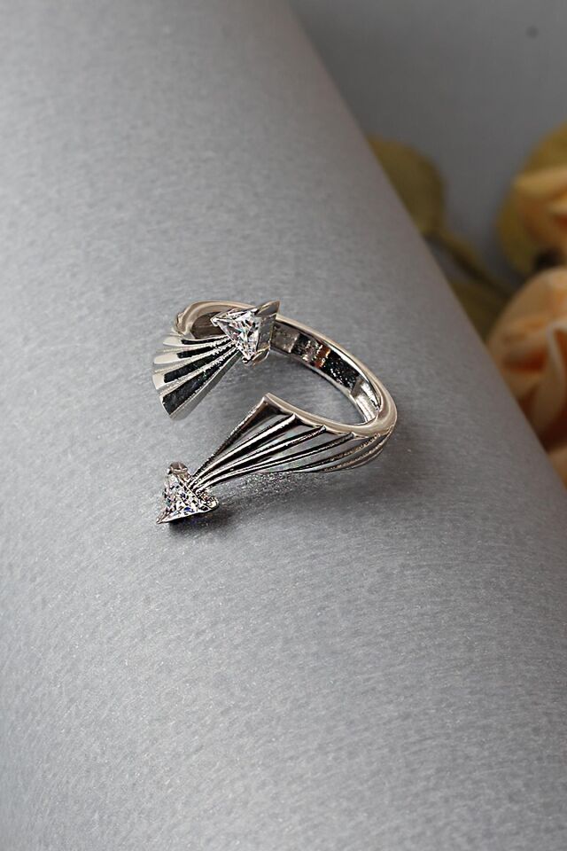 Ayarlanabilir Yüzük Zirkon Taşlı Beyaz Silver 925 Ayar Gümüş Yüzük