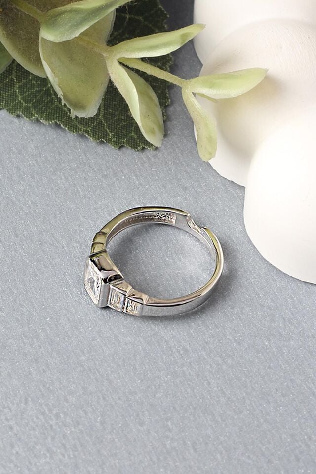 Ayarlanabilir Yüzük Kare Baget Zirkon Taşlı Silver Beyaz 925 Ayar Gümüş Yüzük